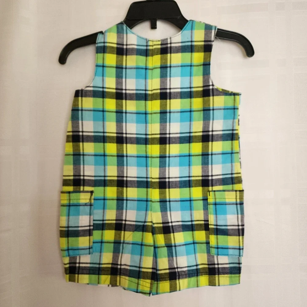 Carters Plaid Surfboard Romper Sleeveless Pockets Summer‎ Outfit 3 Months